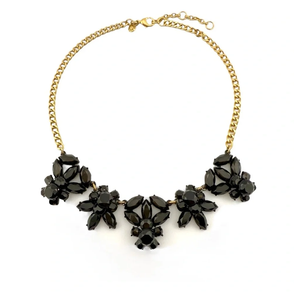 J. Crew Black and Gold Floral Necklace